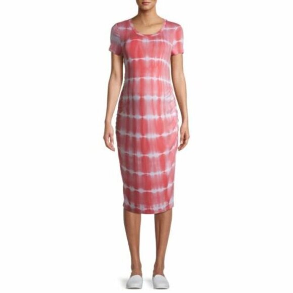 Time and Tru Maternity Dress Tie Dye Short Sleeve Side Ruched Womens Size L - Picture 1 of 4